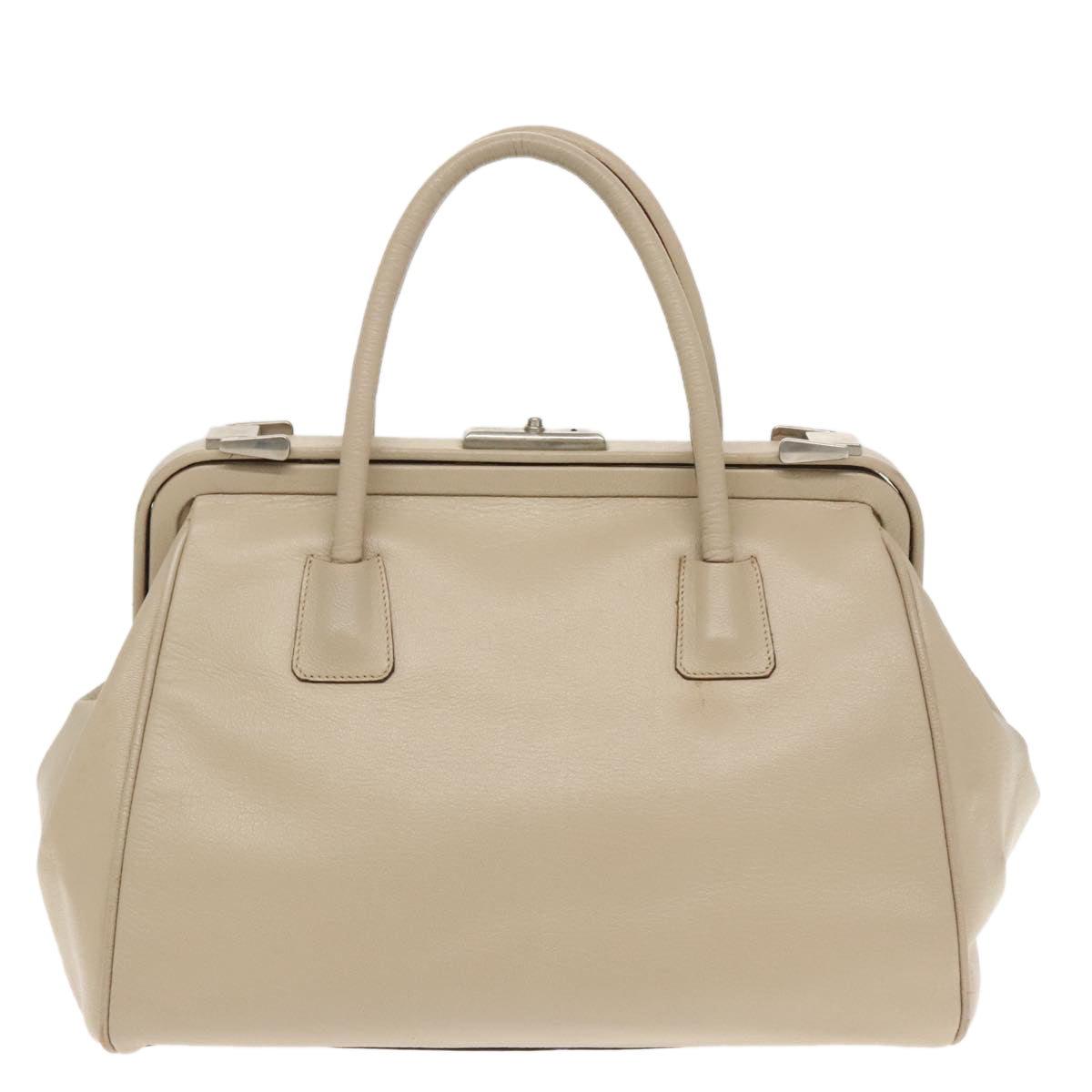 Luxury Prada Hand Bag Leather Beige Silver  94401