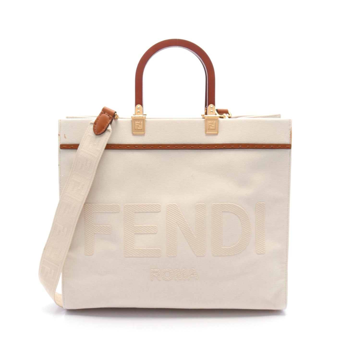 Luxury Fendi SUNSHINE MEDIUM Sunshine Medium Handbag Tote bag Canvas Ivory