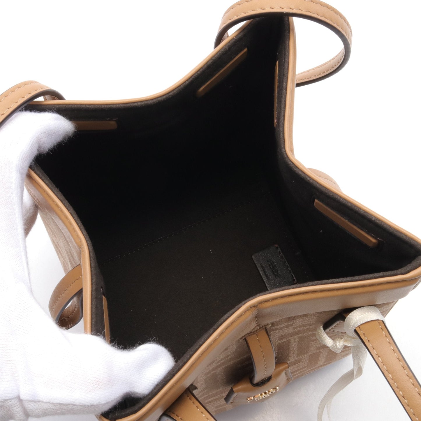 Luxury Fendi ORIGAMI MINI Origami Mini Zucca Shoulder bag Canvas Leather Light brown