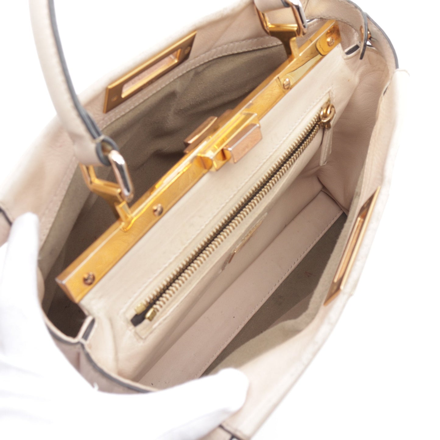 Luxury Fendi Peekaboo Regular Selleria Handbag Leather Pink beige