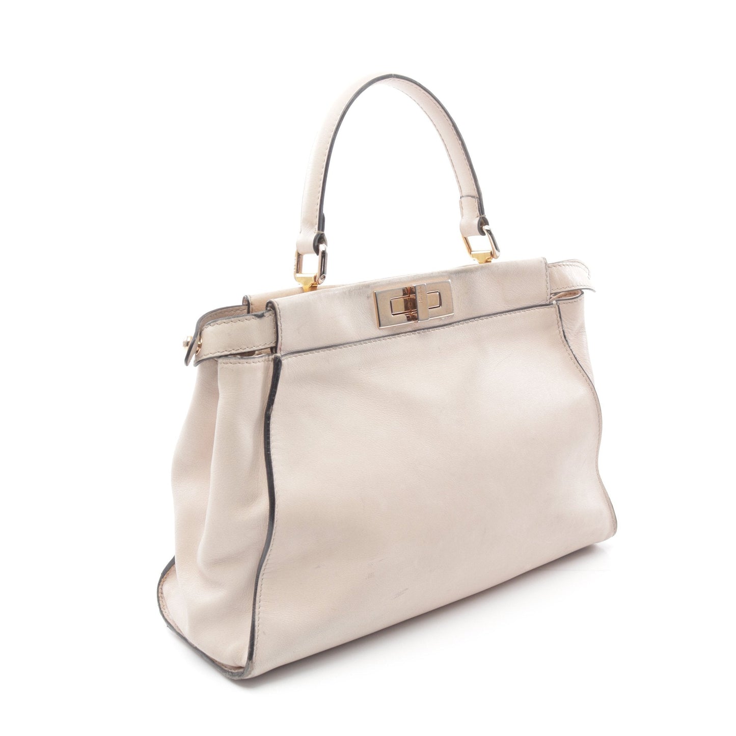 Luxury Fendi Peekaboo Regular Selleria Handbag Leather Pink beige