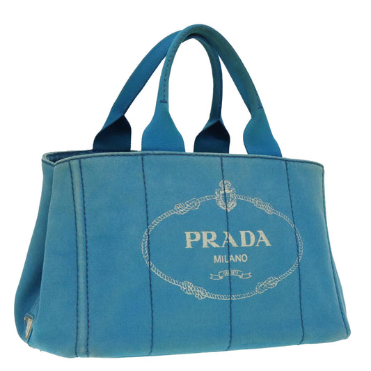 Luxury Prada Canapa MM Hand Bag Canvas Blue Gold  94610