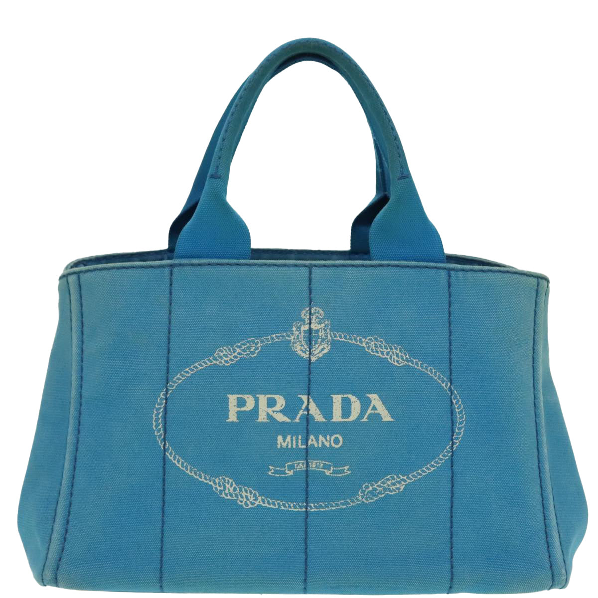 Luxury Prada Canapa MM Hand Bag Canvas Blue Gold  94610
