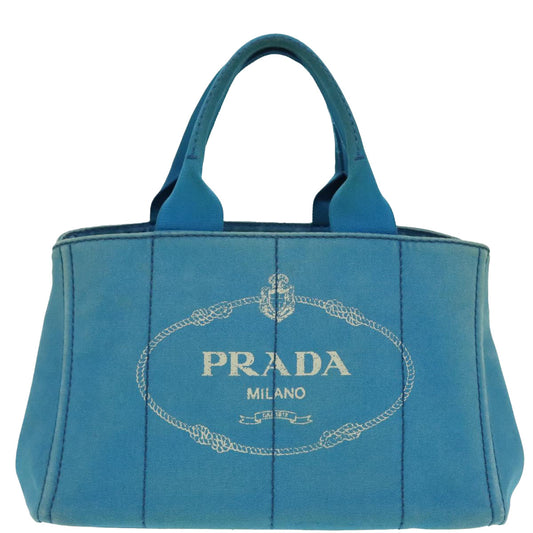 Luxury Prada Canapa MM Hand Bag Canvas Blue Gold  94610