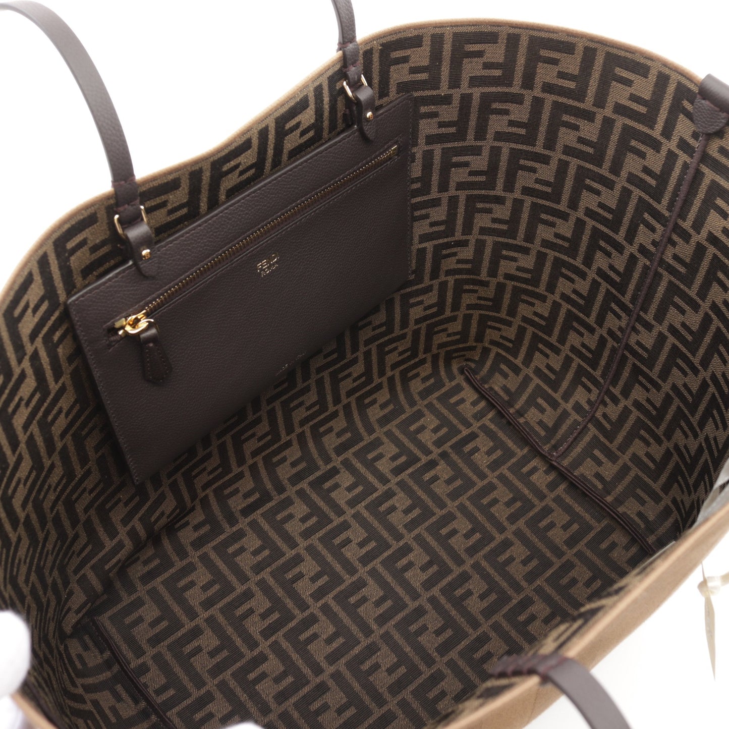 Luxury Fendi LARGE ROLL Shoulder bag Tote bag Canvas Leather Light brown Dark brown Reversible