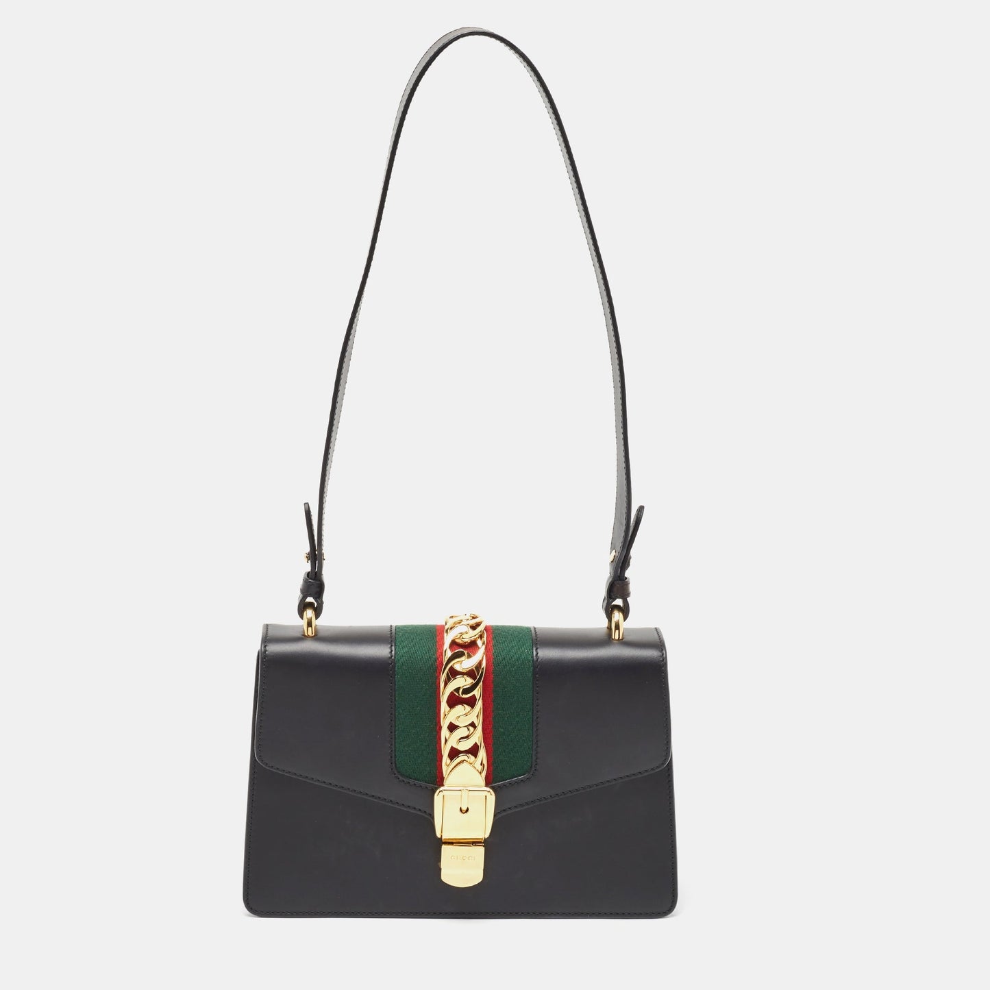 Luxury Gucci Trending 2025 Black Leather Small Web Sylvie Shoulder Bag