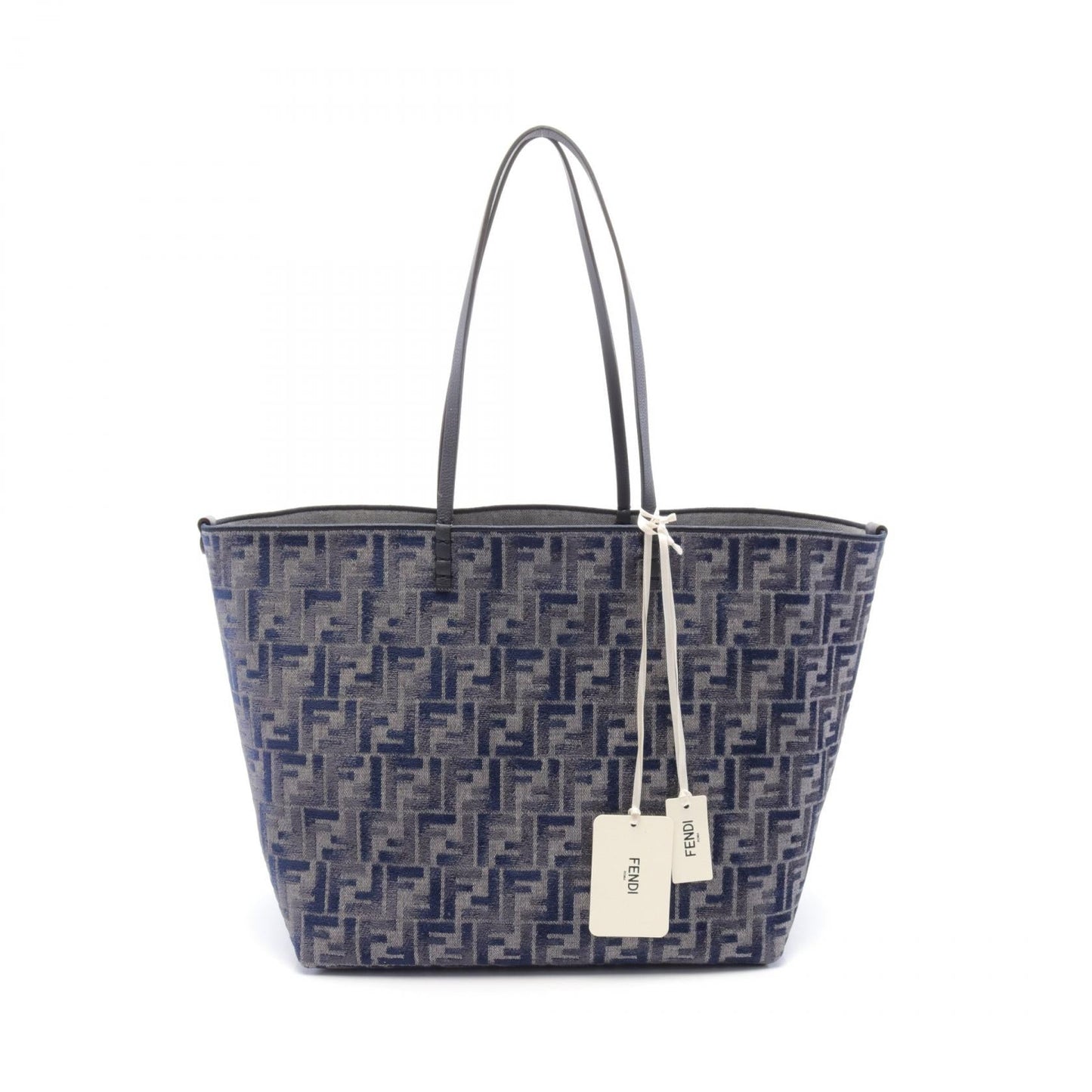 Luxury Fendi Roll Large FF Chenille Handbag Tote bag Leather Denim Chenille Blue Gray
