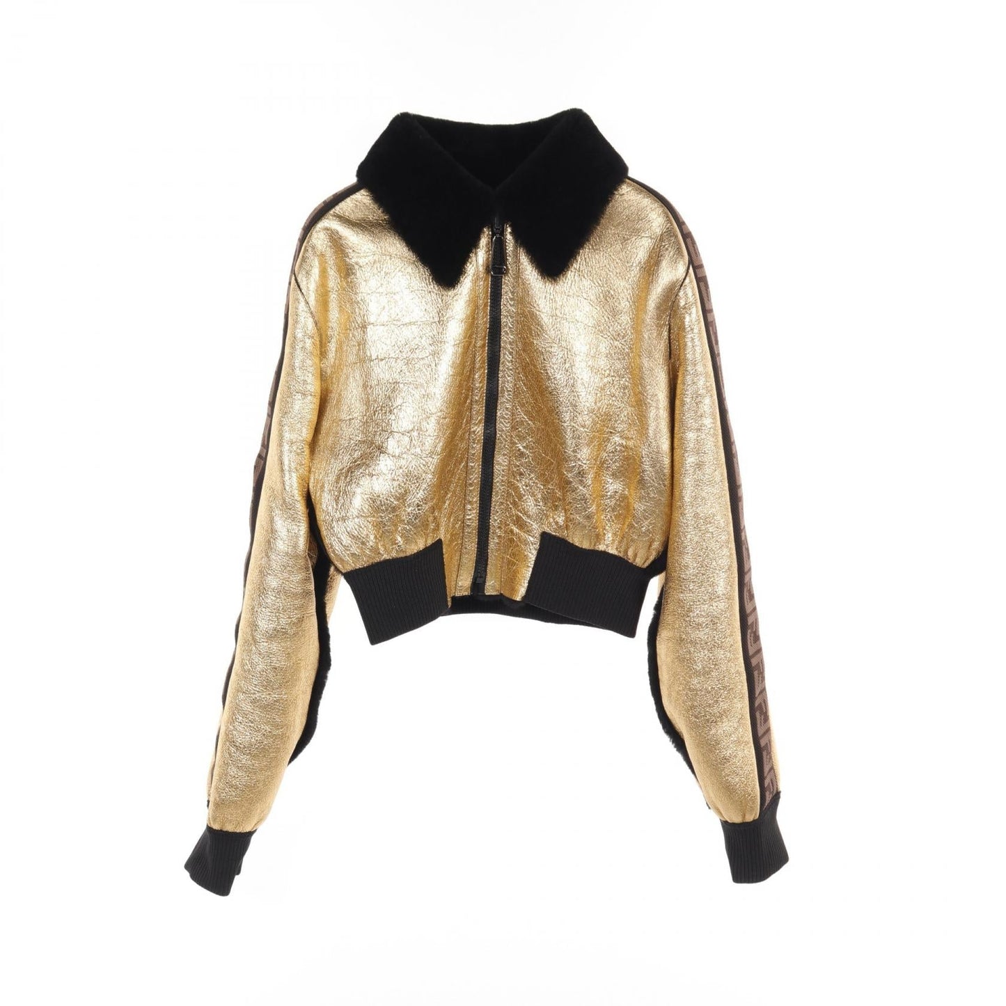 Luxury Fendi Short jacket Blouson Mouton Black Gold Reversible
