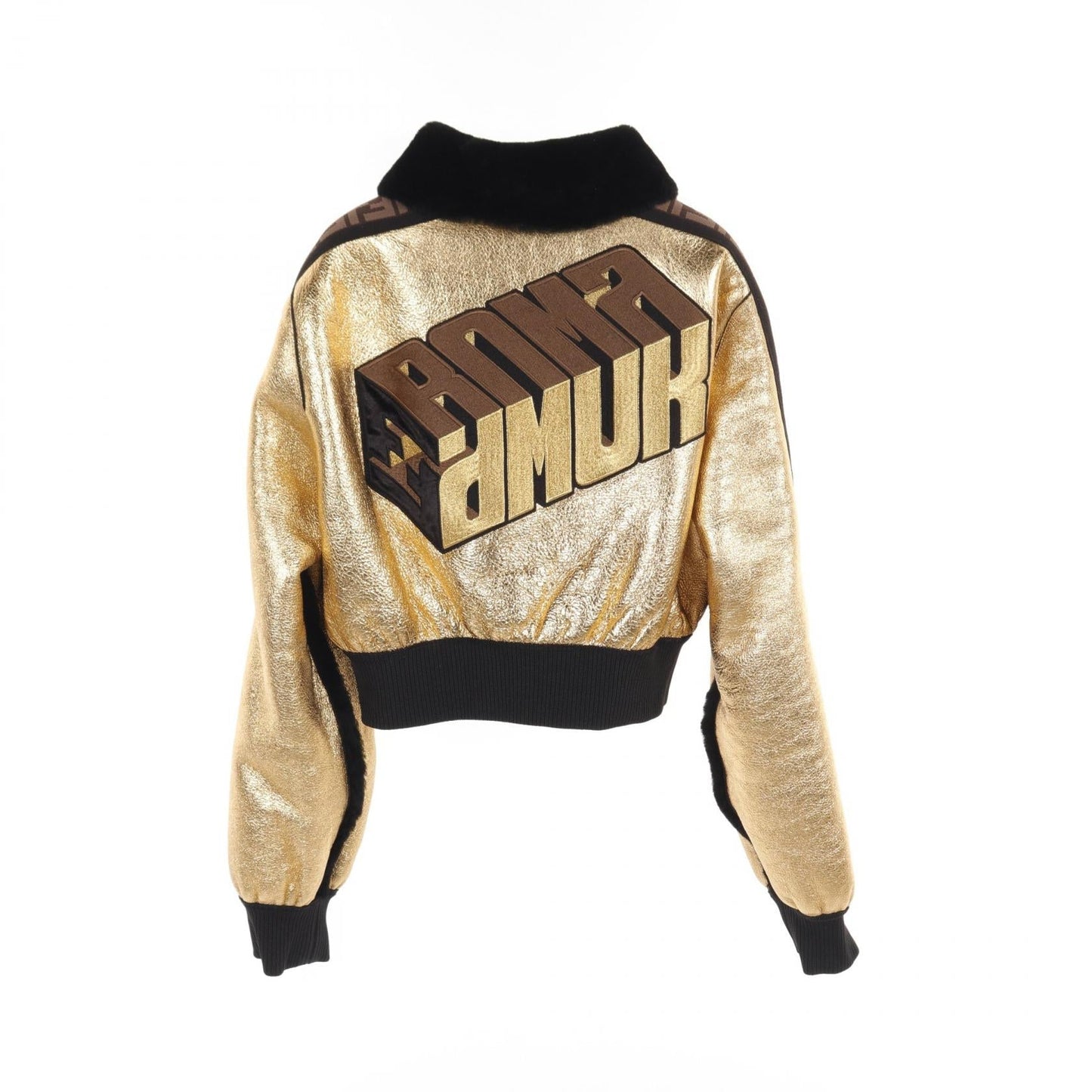 Luxury Fendi Short jacket Blouson Mouton Black Gold Reversible
