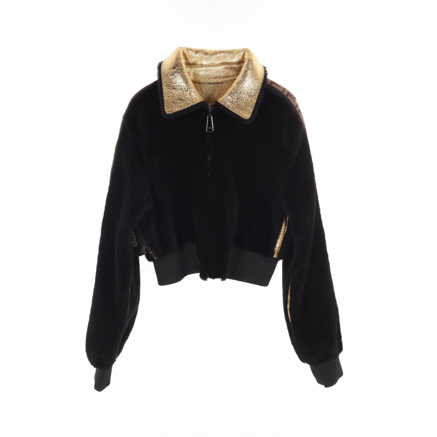 Luxury Fendi Short jacket Blouson Mouton Black Gold Reversible