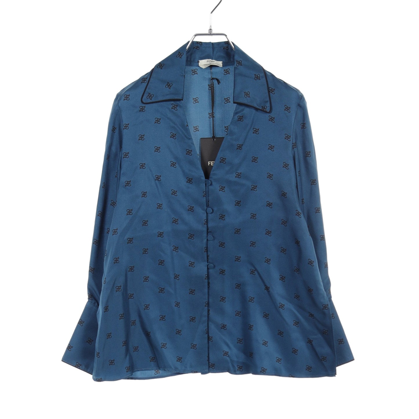 Luxury Fendi Blouse All-over pattern Silk Blue green Black