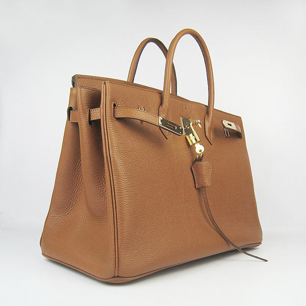 Luxury Hermes Birkin 35cm Togo Leather Handbags 6099 Light Coffee Golde