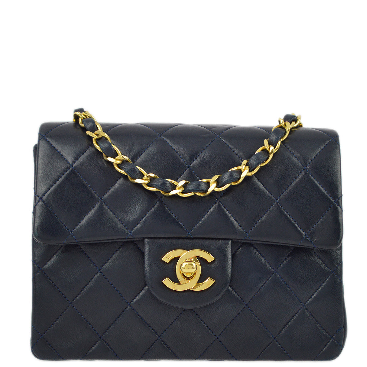 Chanel Navy Lambskin Mini Classic Square Flap Shoulder Bag 17