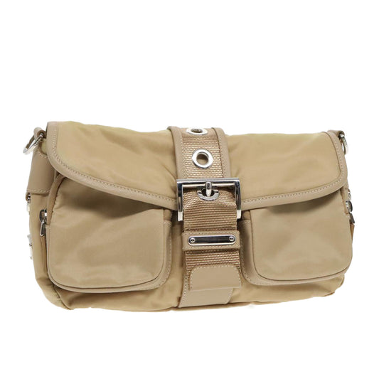 Luxury Prada Shoulder Bag Nylon Beige Silver  94862