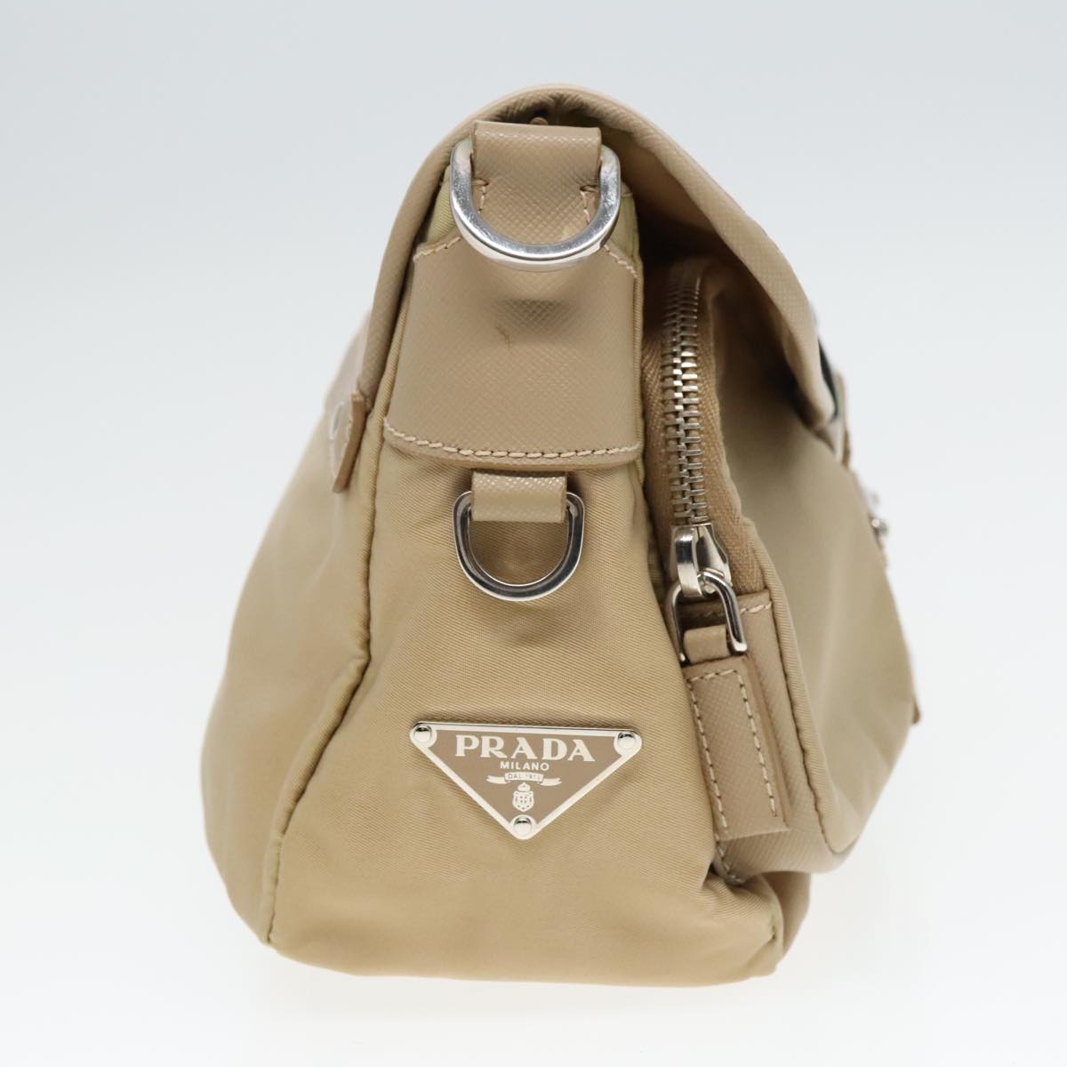 Luxury Prada Shoulder Bag Nylon Beige Silver  94862