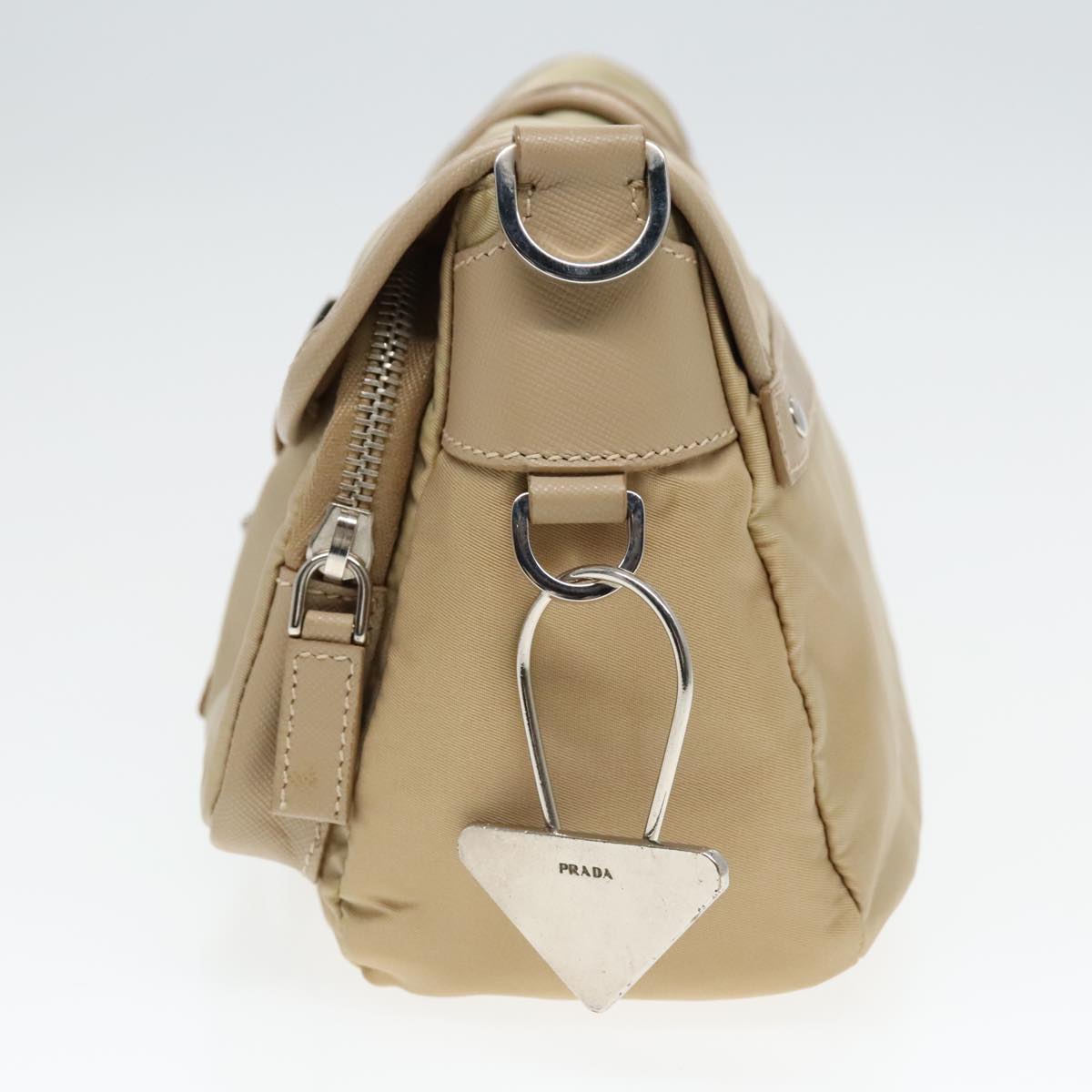 Luxury Prada Shoulder Bag Nylon Beige Silver  94862
