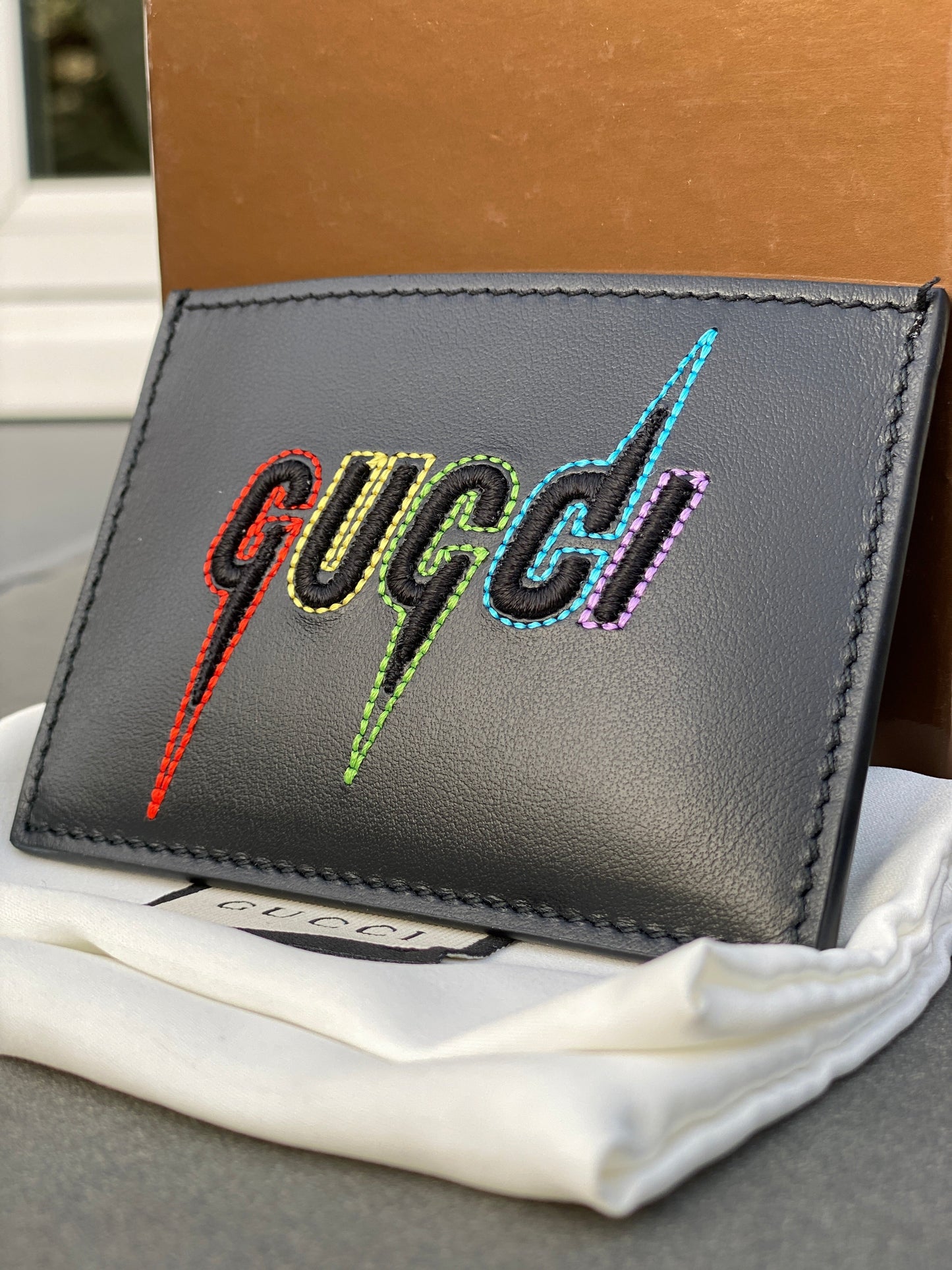 Luxury Gucci Trending 2025 Blade Embroidered Card Case in Black