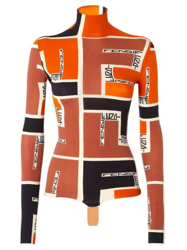 Luxury Fendi FF Puzzle Print High Neck Knit Top