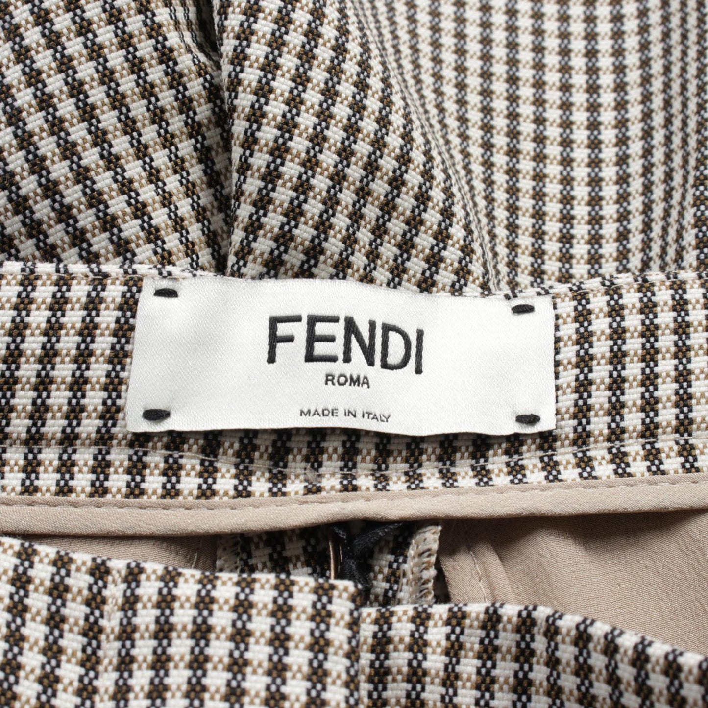 Luxury Fendi Wide pants Check Wool Beige Brown