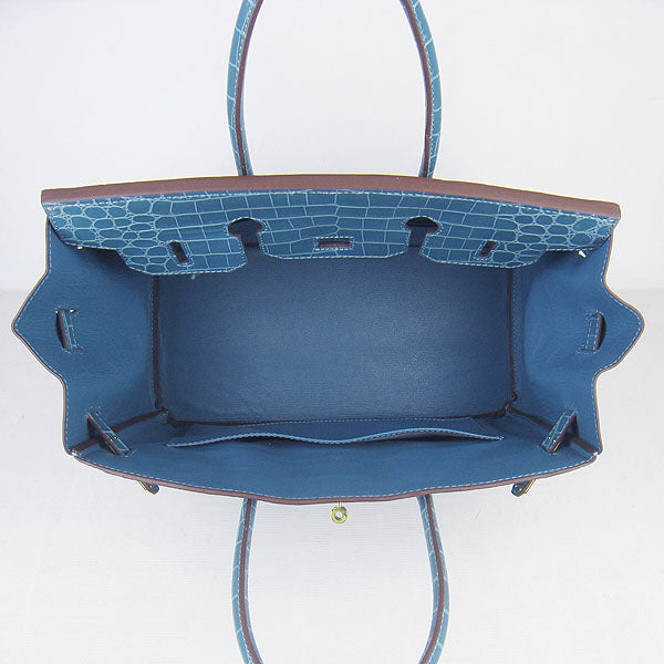 Luxury Hermes Birkin 6089 Crocodile Blue Bag