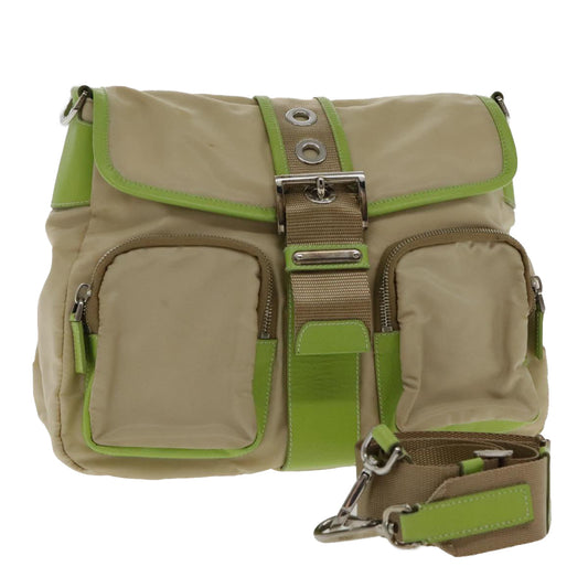 Luxury Prada Shoulder Bag Nylon Beige Silver  95024