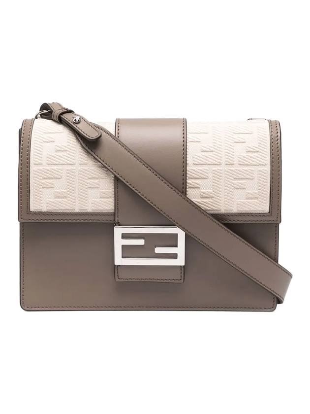 Luxury Fendi FF Flat Baguette Leather Cross Bag Grey