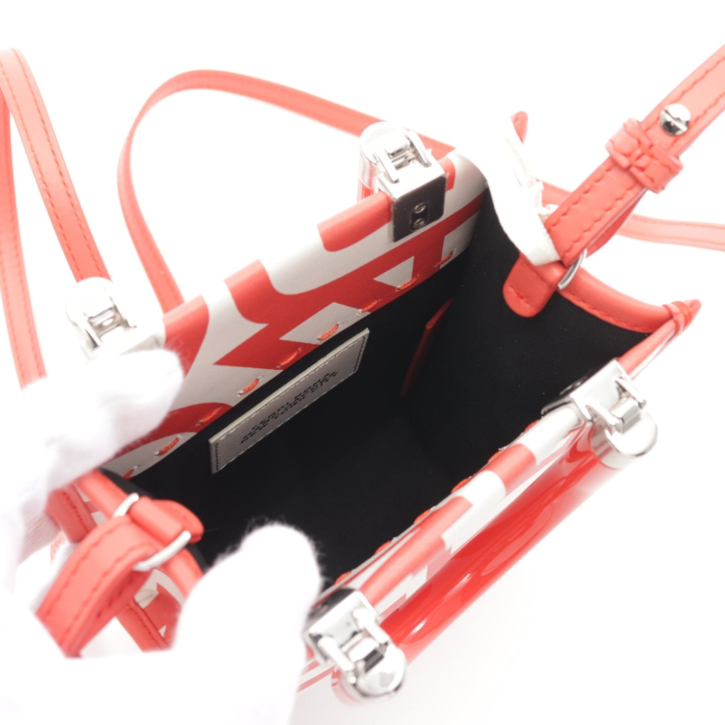 Luxury Fendi Sunshine Shopper Mini Handbag Leather Red Off white 2WAY