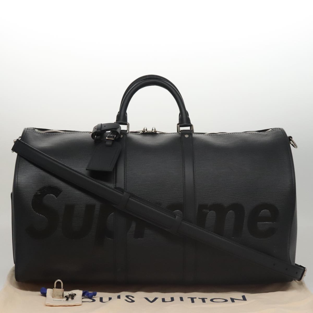 LOUIS VUITTON Epi LV × Supreme Keepall Bandouliere 55 Bag M53433 LV 95128S