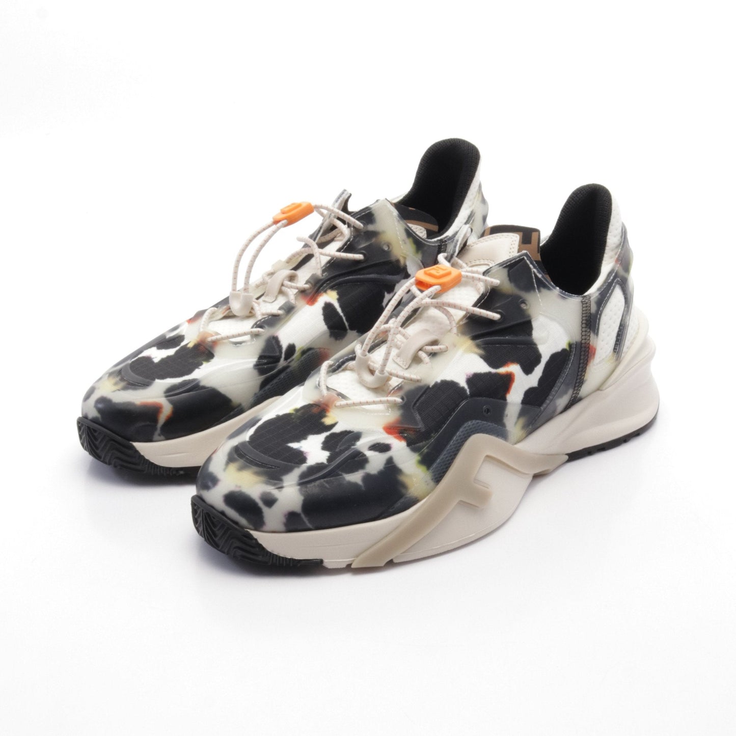 Luxury Fendi FLOW Flow Sneakers Fabric Rubber Black White Multicolor
