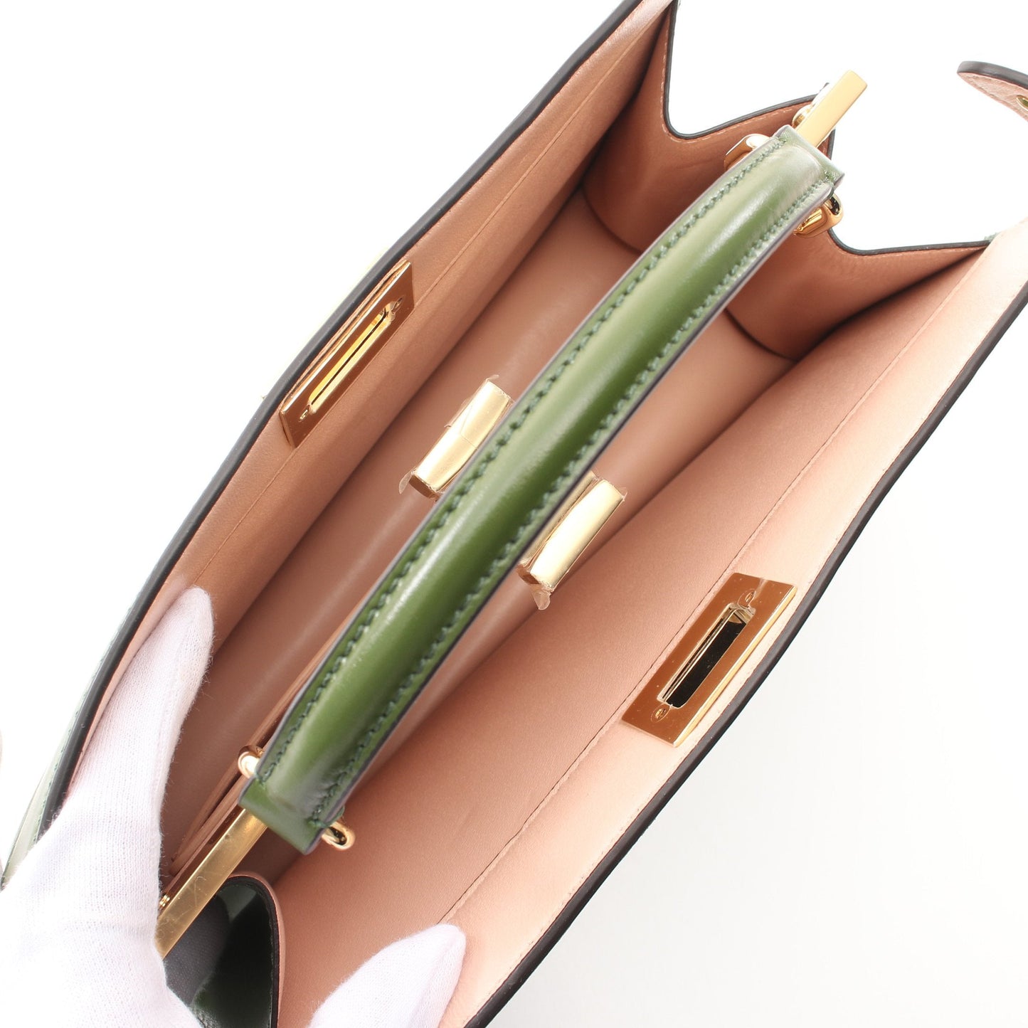 Luxury Fendi Peekaboo Isee u East-West Handbag Leather Green 2WAY