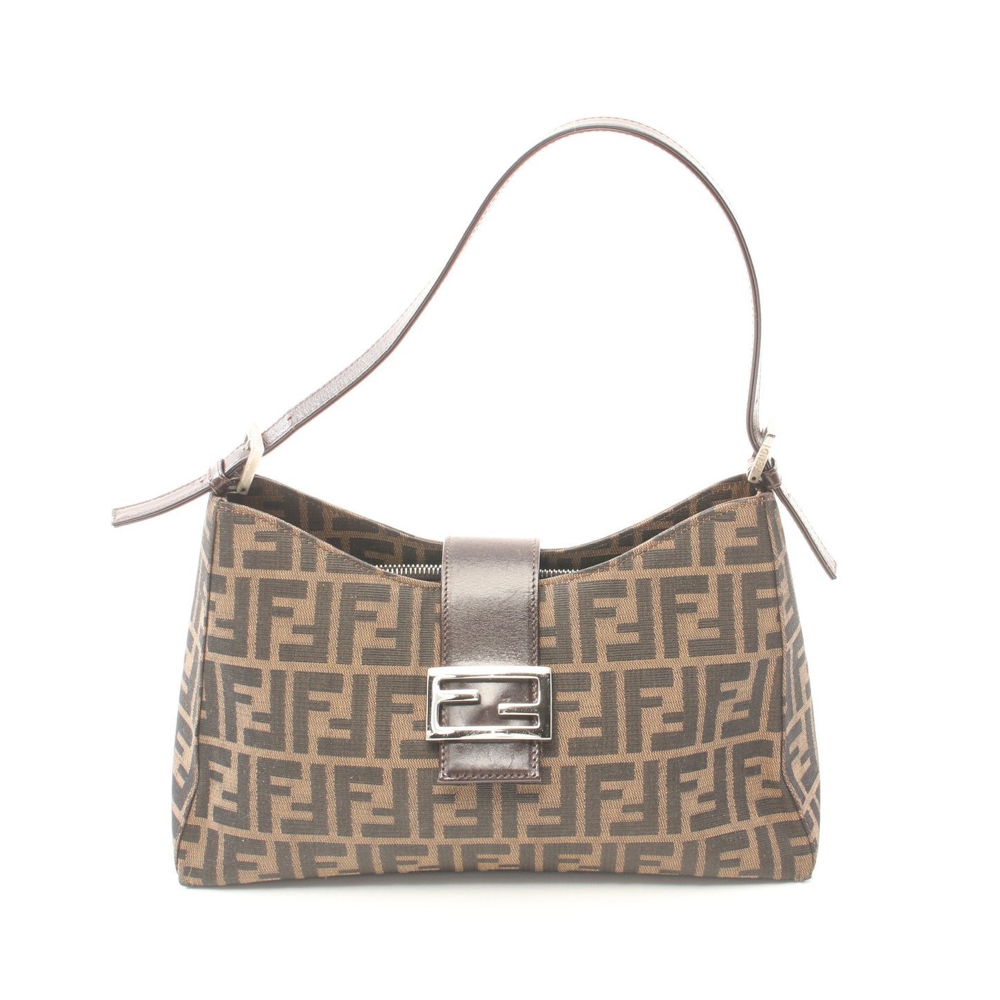 Luxury Fendi Zucca One shoulder bag Canvas Leather Dark brown