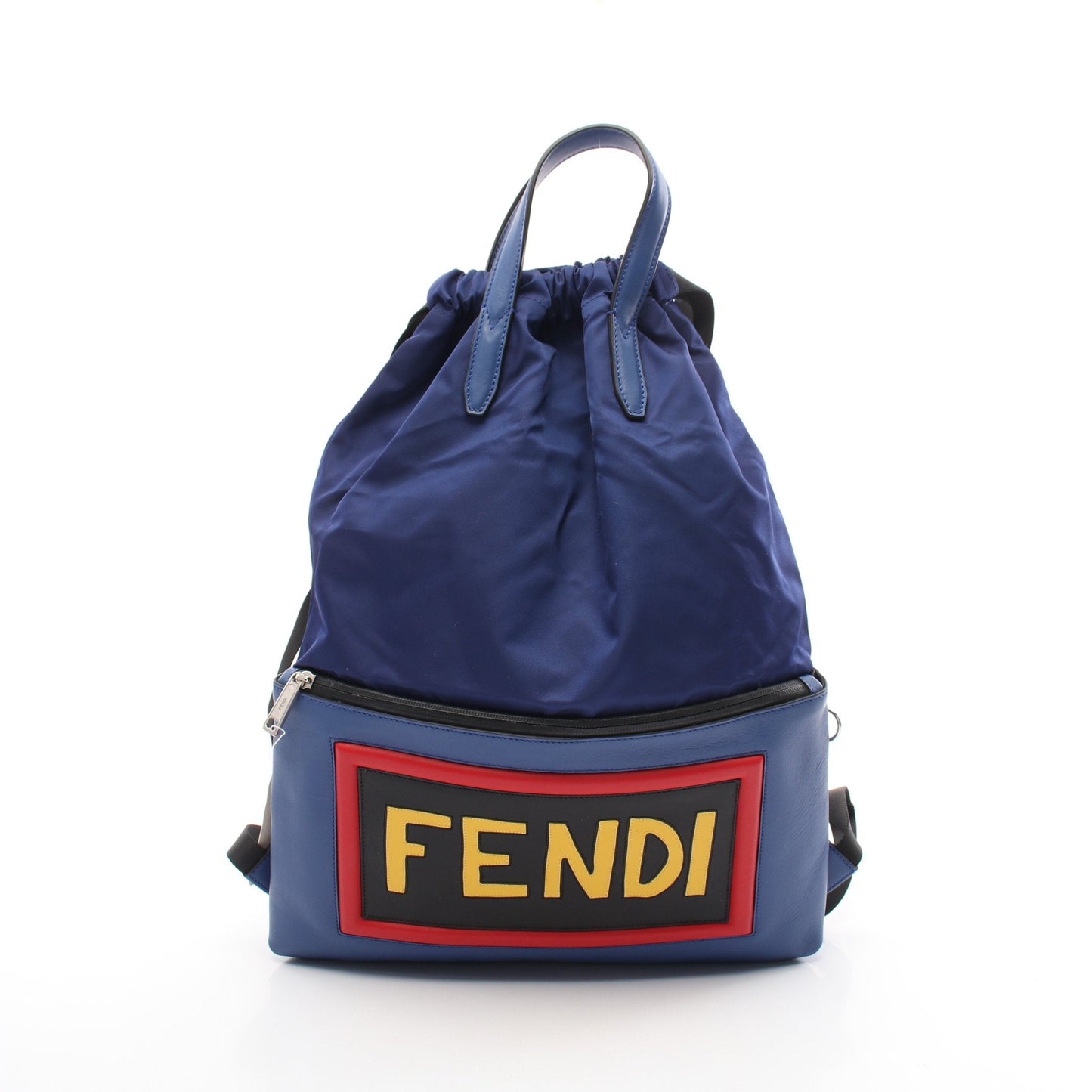 Luxury Fendi Backpack Rucksack Logo Nylon Leather Blue