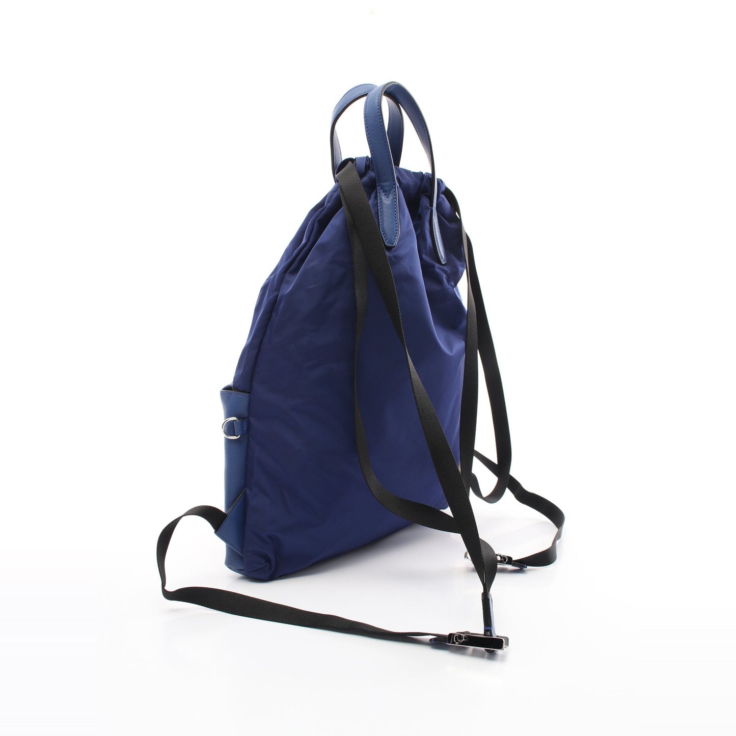 Luxury Fendi Backpack Rucksack Logo Nylon Leather Blue