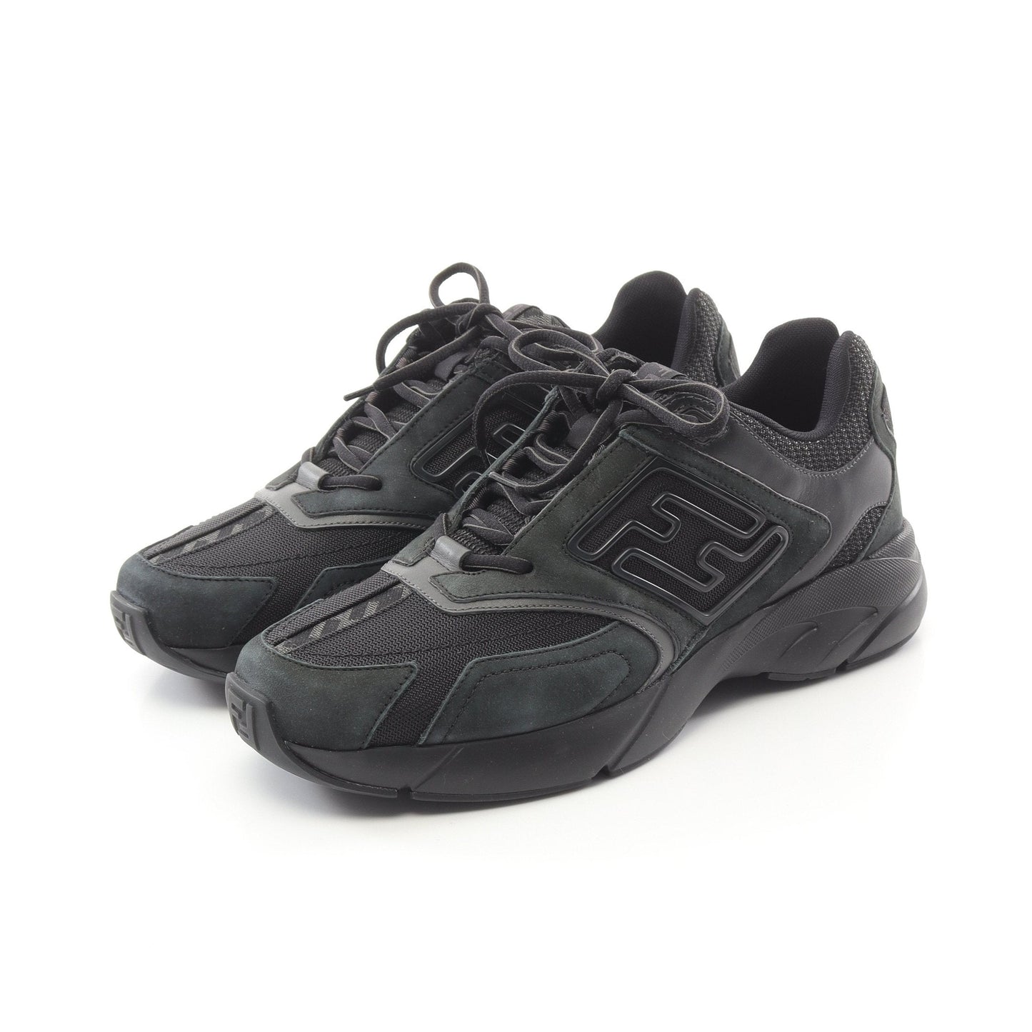 Luxury Fendi FASTER Sneakers Suede Fabric Black