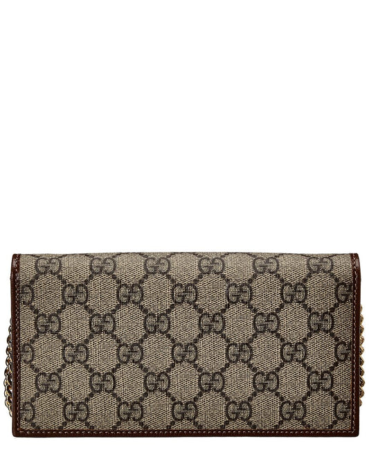Luxury Gucci Trending 2025 Horsebit 1955 GG Supreme Canvas & Leather Wallet On Chain, Brown