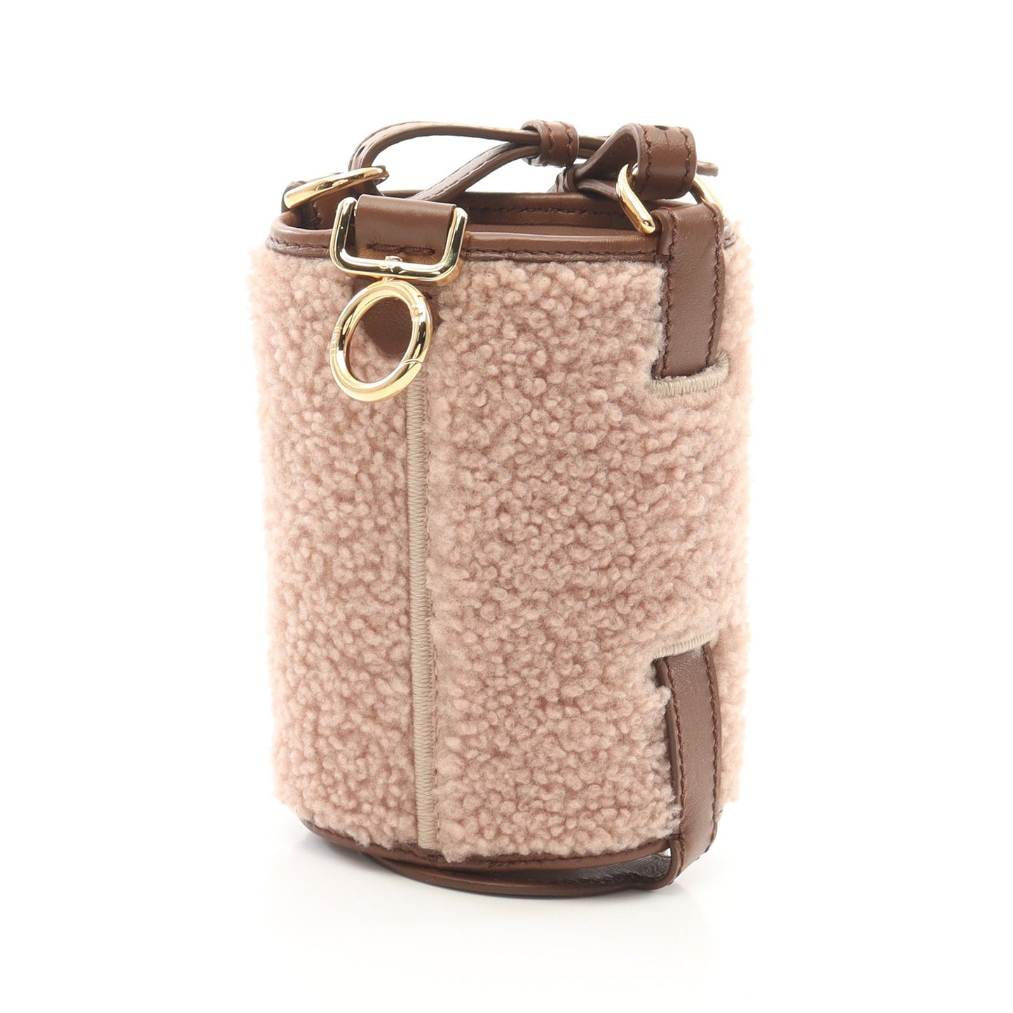Luxury Fendi Bottle holder FF logo Shoulder bag Boa Fabric Leather Pink beige Brown