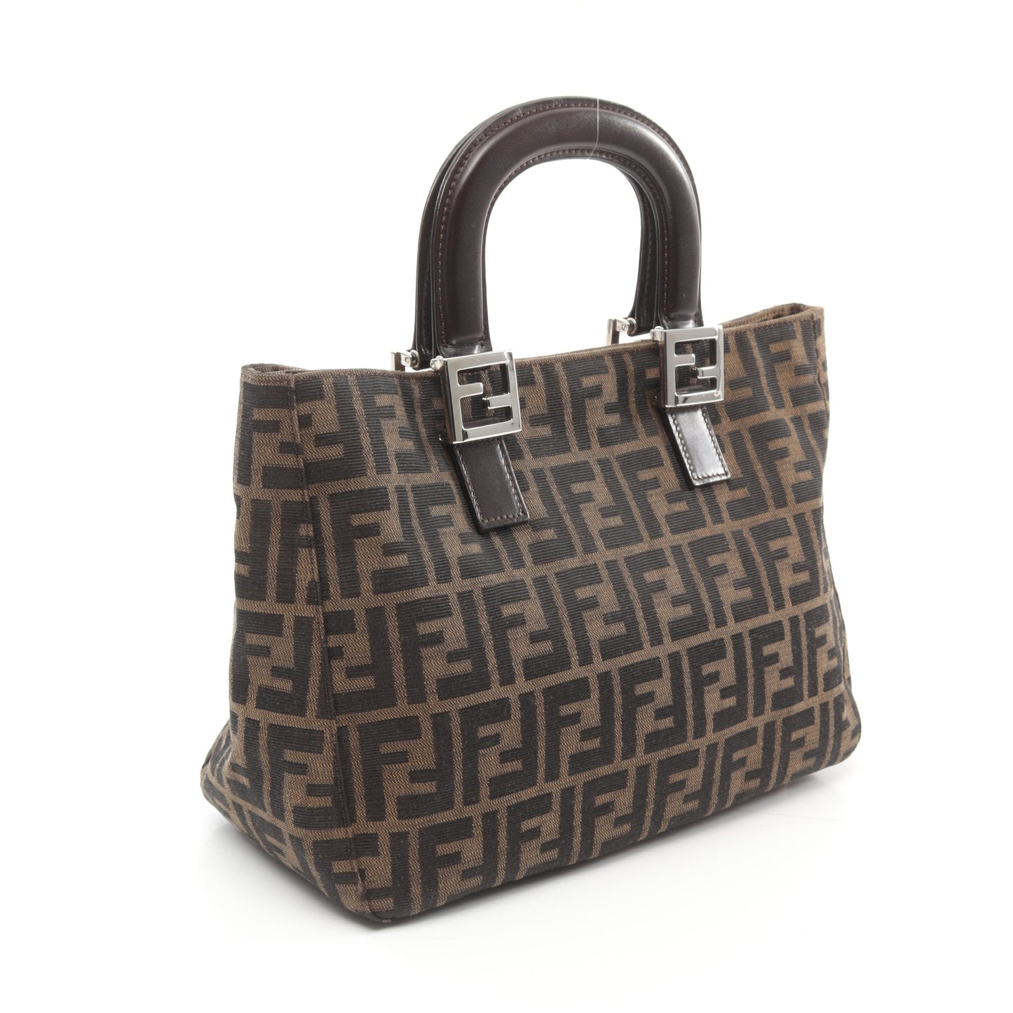 Luxury Fendi Zucca Handbag Tote bag Canvas Leather Brown Dark brown
