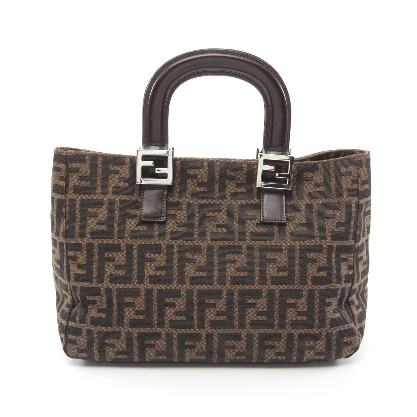 Luxury Fendi Zucca Handbag Tote bag Canvas Leather Brown Dark brown