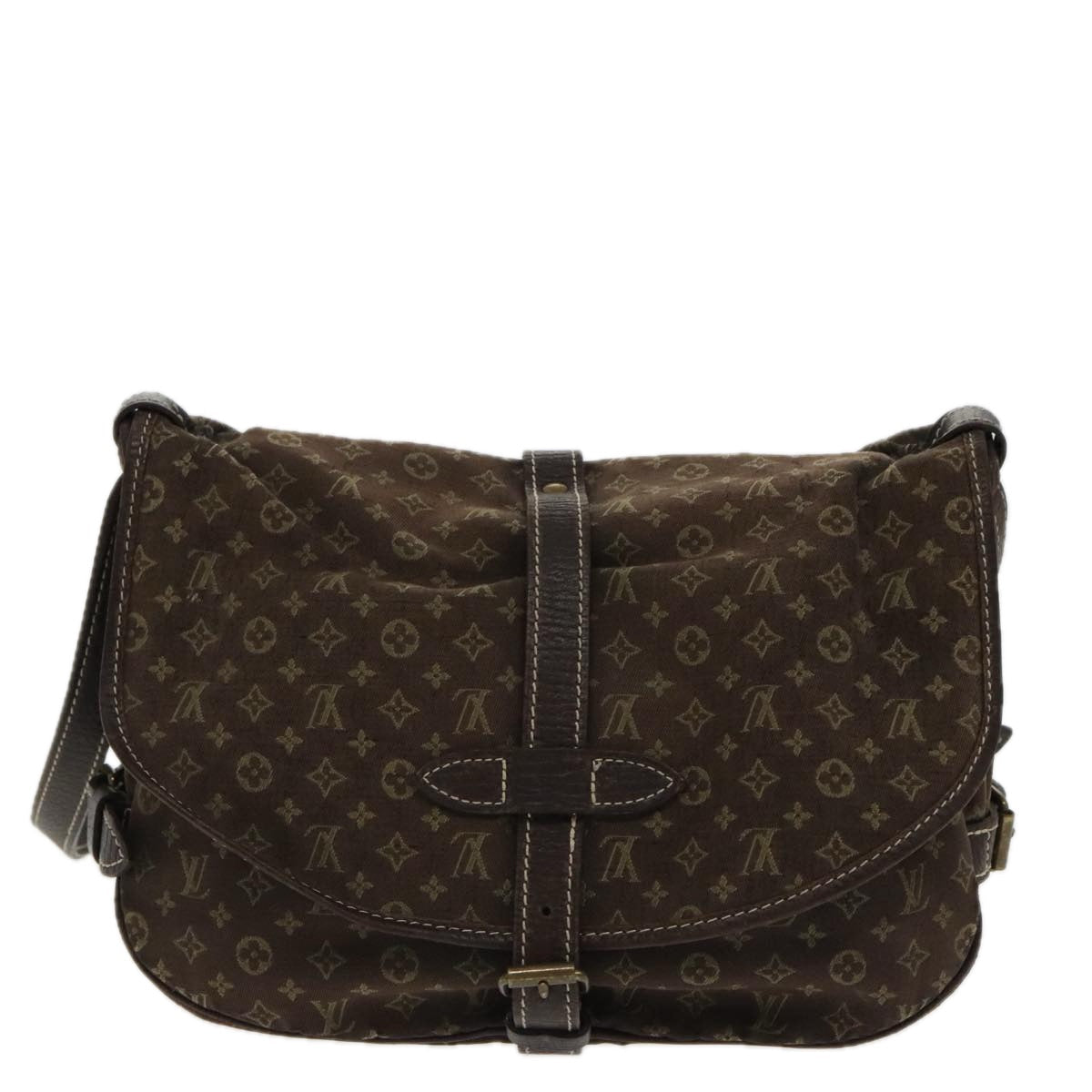 LOUIS VUITTON Monogram Mini Lin Saumur PM Bag Brown Ebene M95227 LV 95493