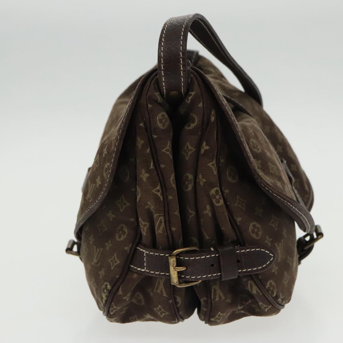 LOUIS VUITTON Monogram Mini Lin Saumur PM Bag Brown Ebene M95227 LV 95493
