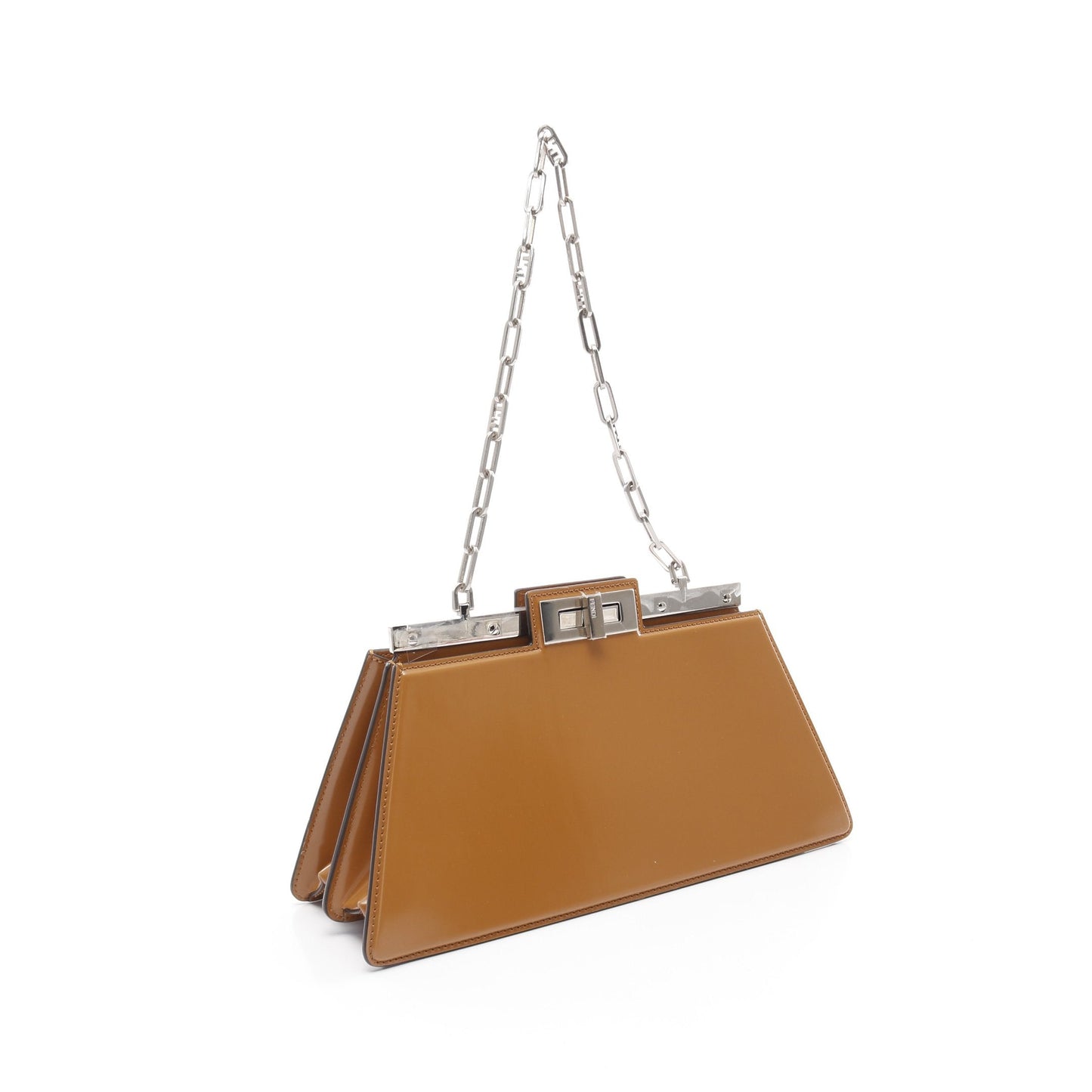 Luxury Fendi Peekaboo Cut Medium Chain shoulder bag Leather Brown