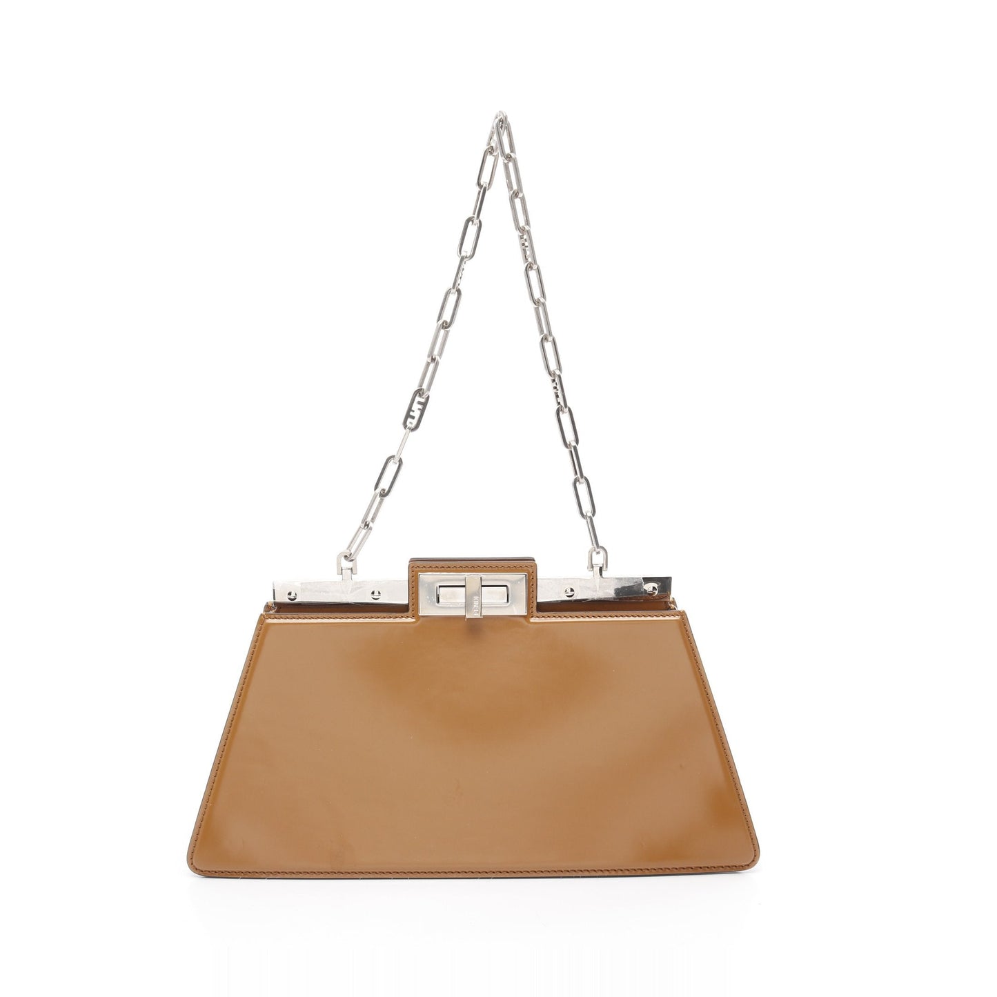 Luxury Fendi Peekaboo Cut Medium Chain shoulder bag Leather Brown