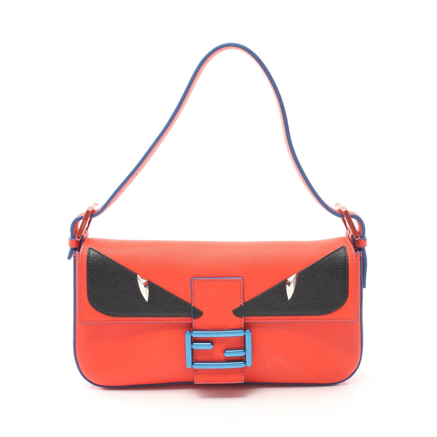 Luxury Fendi Monster Bucket Handbag Leather Orange red Black
