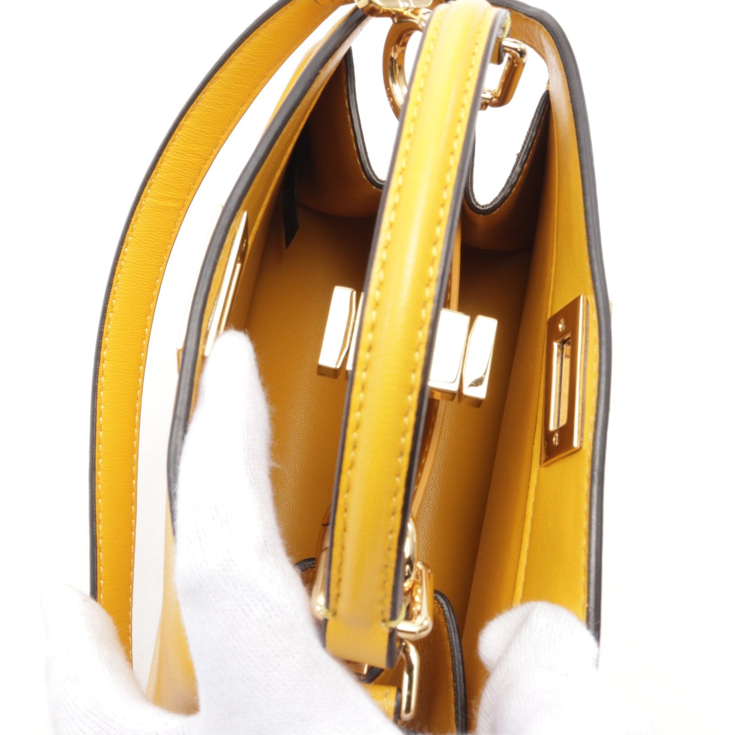 Luxury Fendi Peekaboo ISeeU Handbag Leather Yellow 2WAY