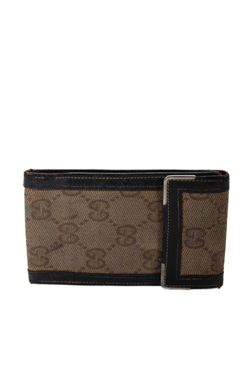 Luxury Gucci Trending 2025 Womens Woven Monogram Print Tri-Folded Snapped Buttoned Card Wallet Brown