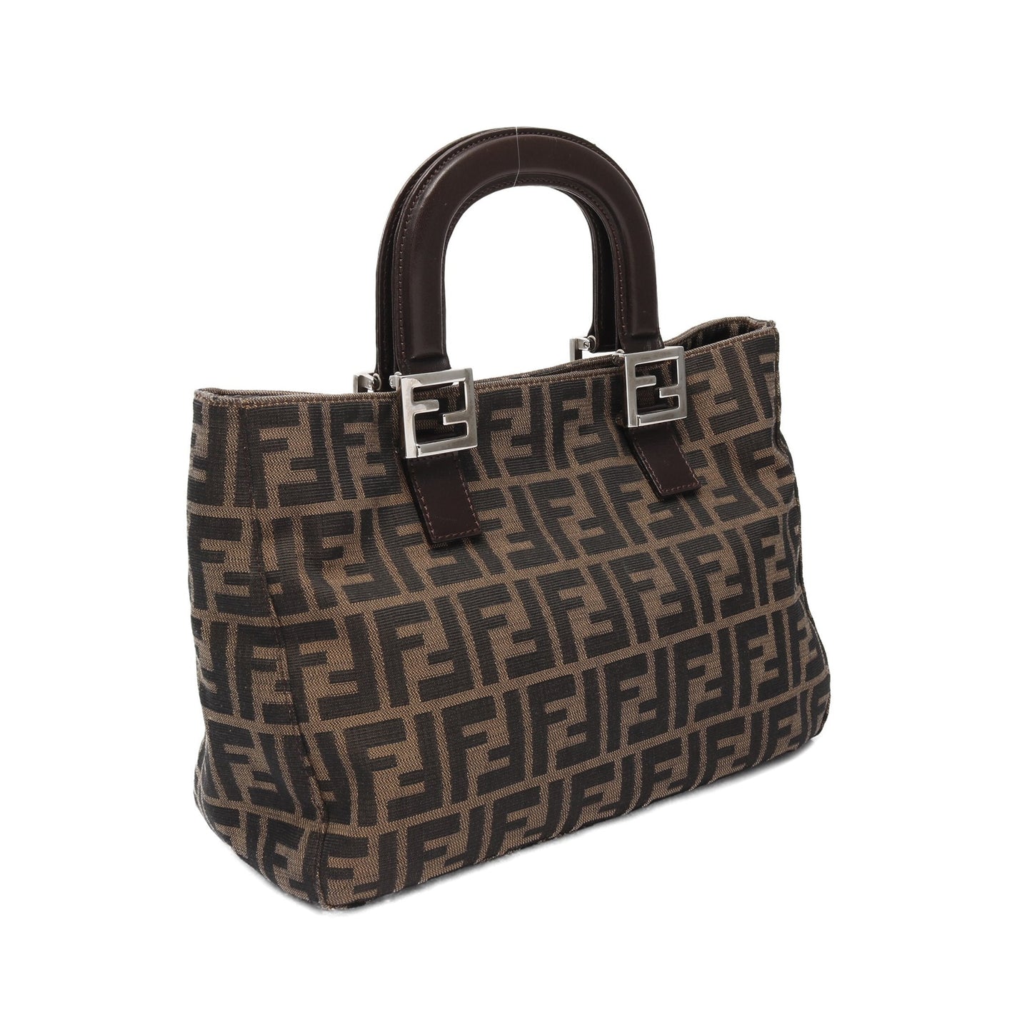 Luxury Fendi Zucca Handbag Tote bag Canvas Brown Dark brown