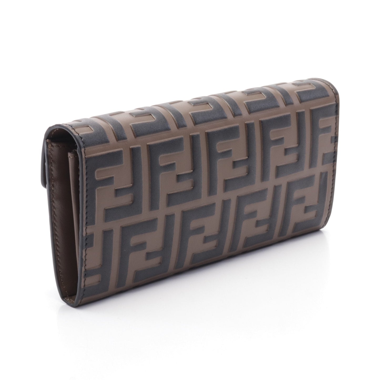 Luxury Fendi FF Diamond Zucca Emboss Chain wallet Leather Brown