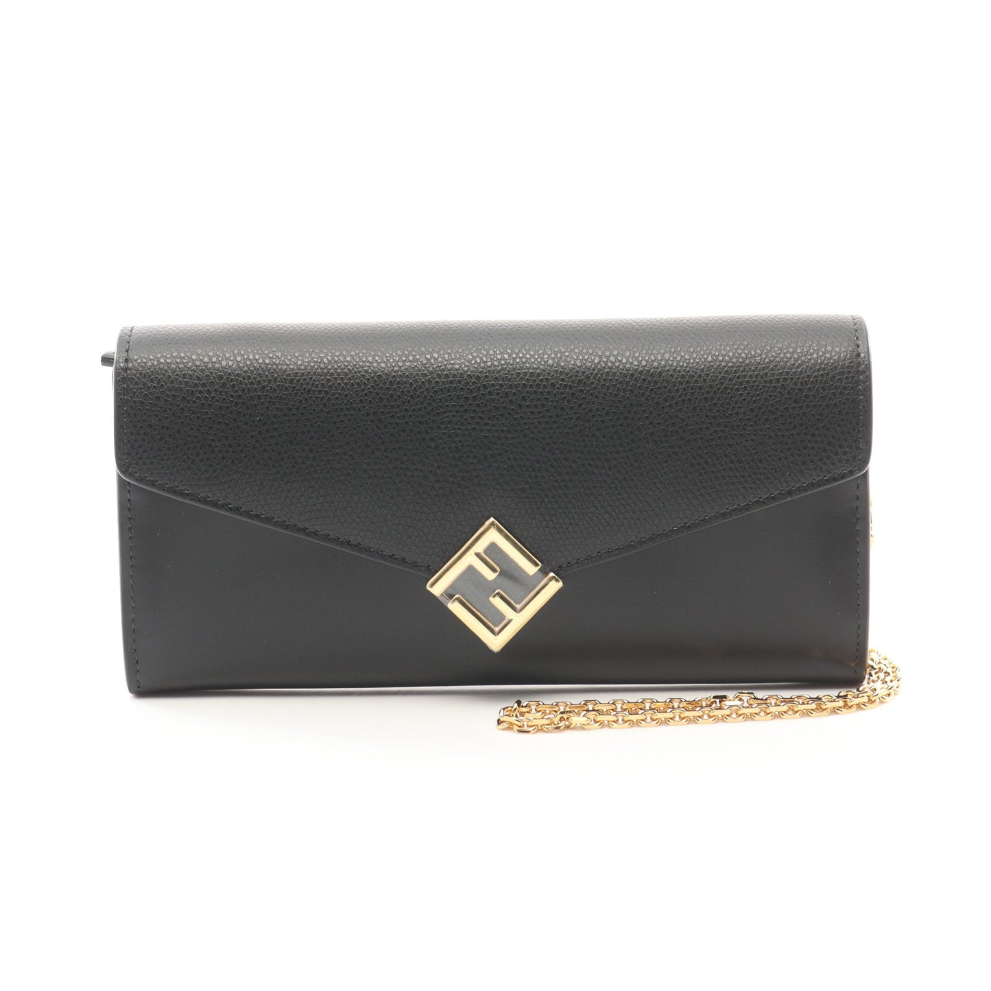 Luxury Fendi FF Diamond Chain wallet Leather Black