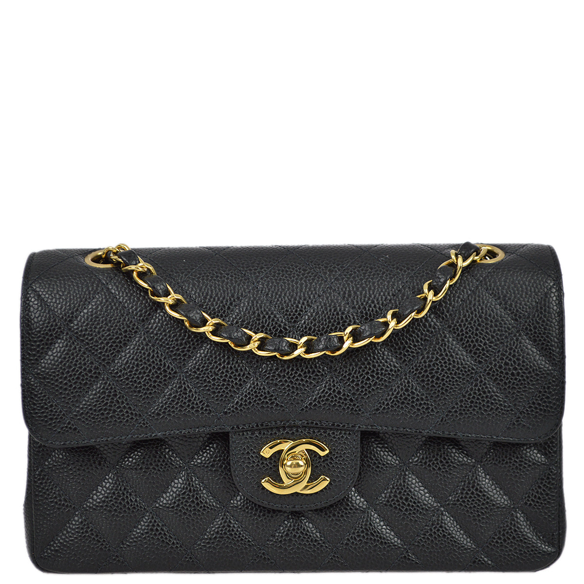 Chanel 2003-2004 Black Caviar Small Classic Double Flap Shoulder Bag