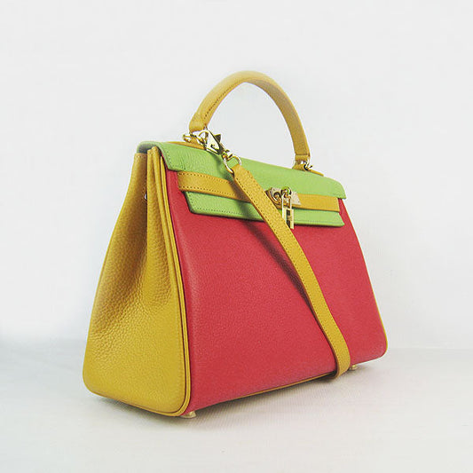 Luxury Hermes Kelly 32cm Togo Red/Green/Yellow Golden